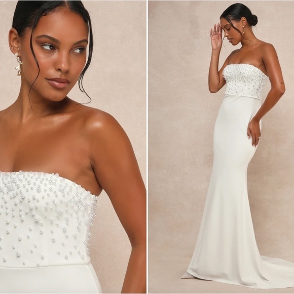LULU's Wedding Bridal Elegant Sexy Pearl Bustier Sophisticated Romantic Gown - Picture 1 of 3